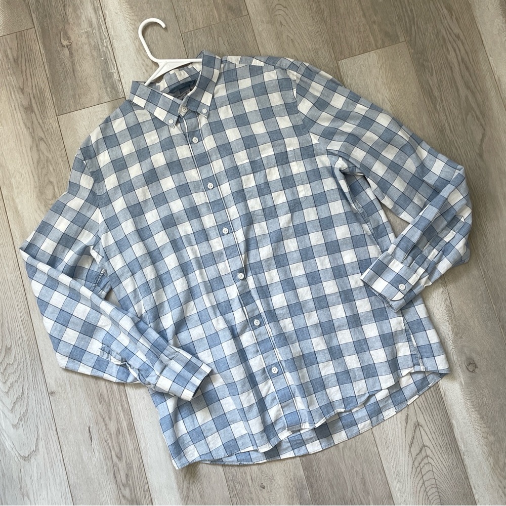 Frayed Calabasas Malibu Shirt plaid linen mens Blue large upcycled trap beach